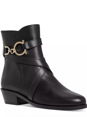 Salvatore Ferragamo Shadi Leather Ankle Boots Gancini Buckle Black Size 6